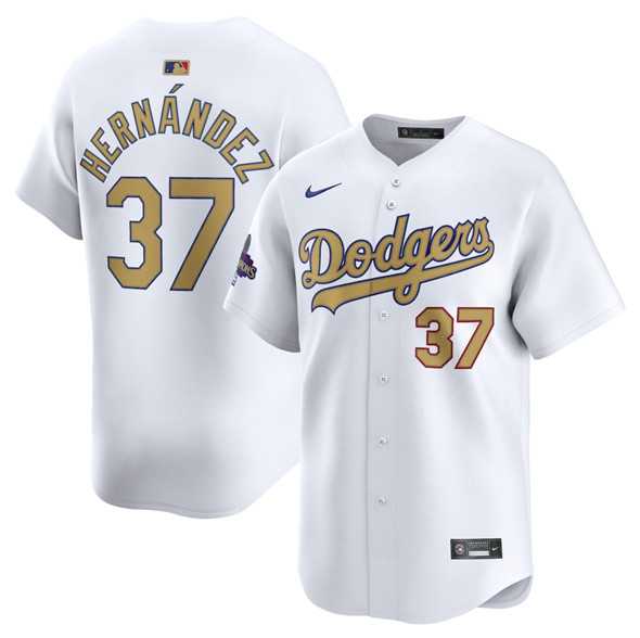 Mens Los Angeles Dodgers #37 Teoscar Hernandez White 2025 Gold Collection Limited Stitched Jersey Dzhi
